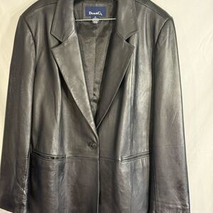 Denim & Co Leather Jacket Long Mid Thigh Blazer Lined Black  Sz 1X